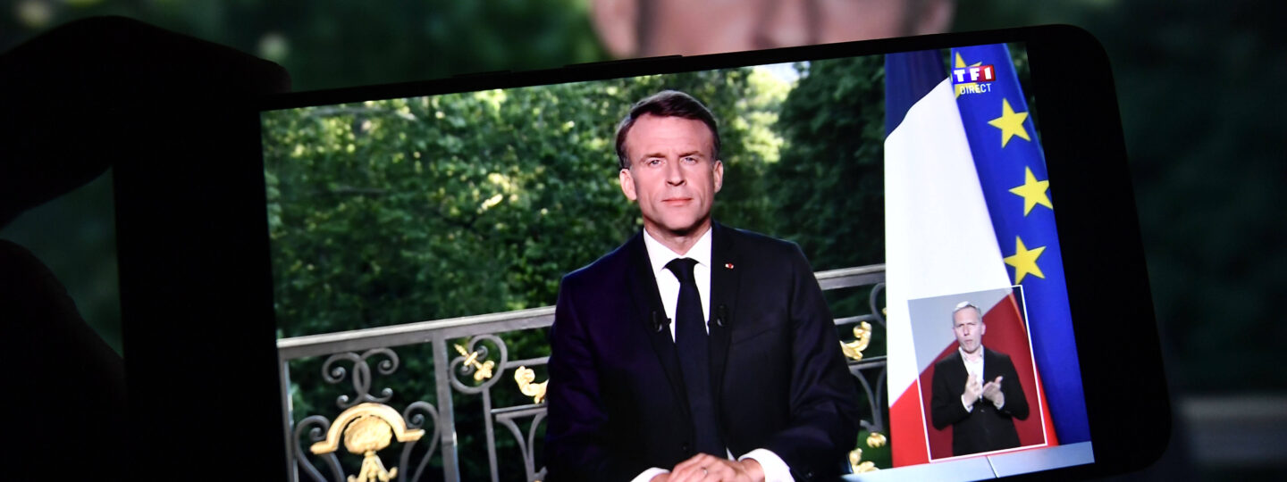 President Emmanuel Macron speaking during a televised address to the nation