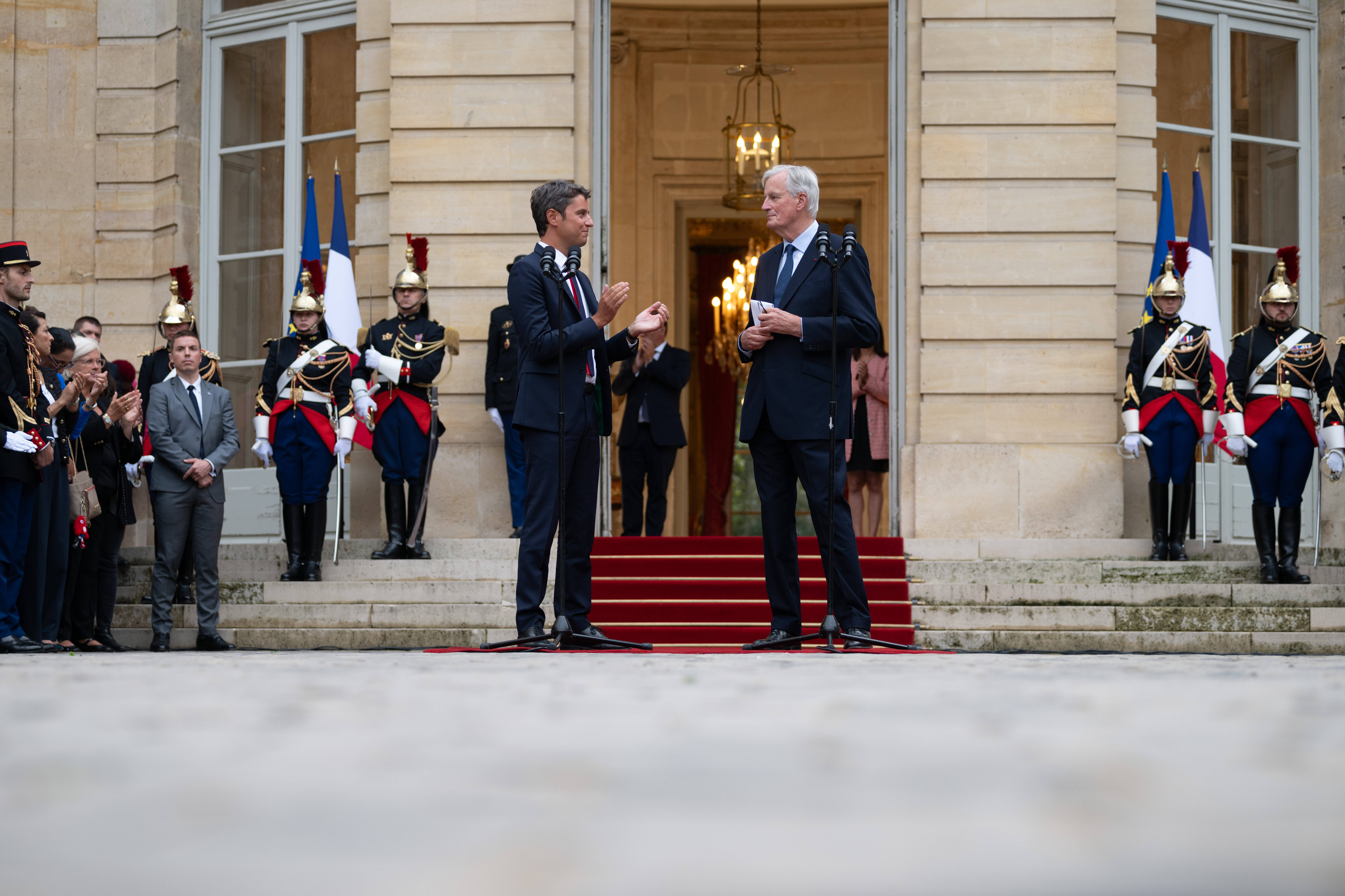 Paris : Handover Ceremony for new Prime Minister Attal and Barnier
