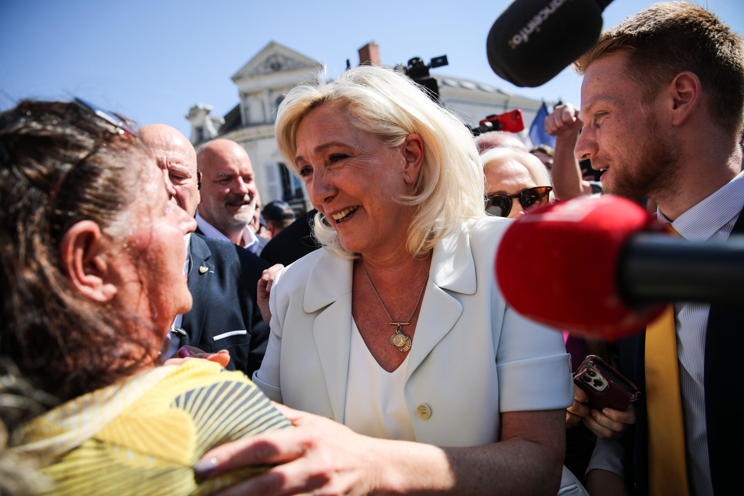 Marine Le Pen and Jordan Bardella Visit La Fleche Market