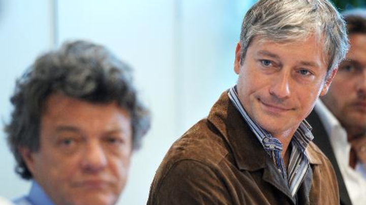 Jean-Louis Borloo et son successeur à la tête du parti radical Laurent Hénart le 24 août 2011 à Saint-Avold (Moselle)