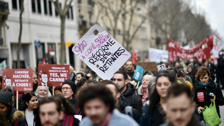 Manifestation des opposants à la réforme des retraites, à Paris le 20 février 2020