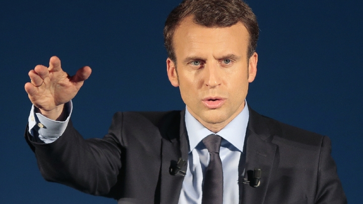 Le candidat à la présidentielle d'En marche! Emmanuel Macron le 7 avril 2017 à Furiani