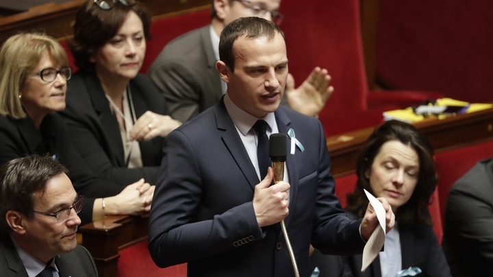 Fabien Di Filippo député LR de la 4ᵉ circonscription de la Moselle (Est), le 3 avril 2018 à l'Assemblée nationale à Paris