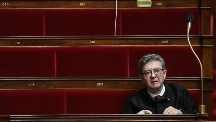 Le dirigeant de La France Insoumise (LFI) Jean-Luc Mélenchon, lors de l'examen des motions de censure à l'Assemblée nationale, le 3 mars 2020