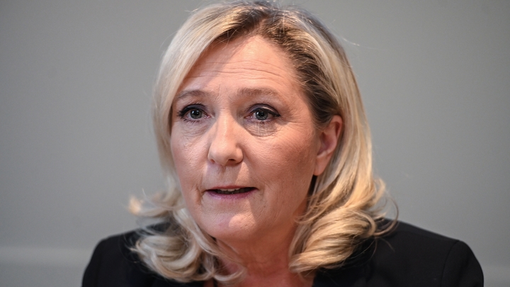 Marine Le Pen, lors d'une conférence de presse le 14 février 2020 , à Nîmes 