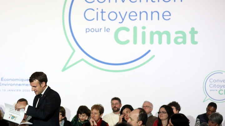 French president Emmanuel Macron delivers a speech during the Citizens' Convention for Climate