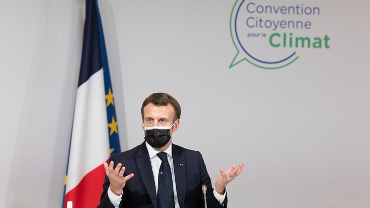 Paris:  Emmanuel Macron during the citizen climate convention at the CESE