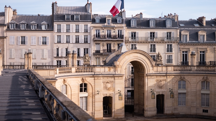 Le president de la Republqiue Francaise lors du Sommet du G5 Sahel en visio conference depuis le palais de l'Elysee a Paris