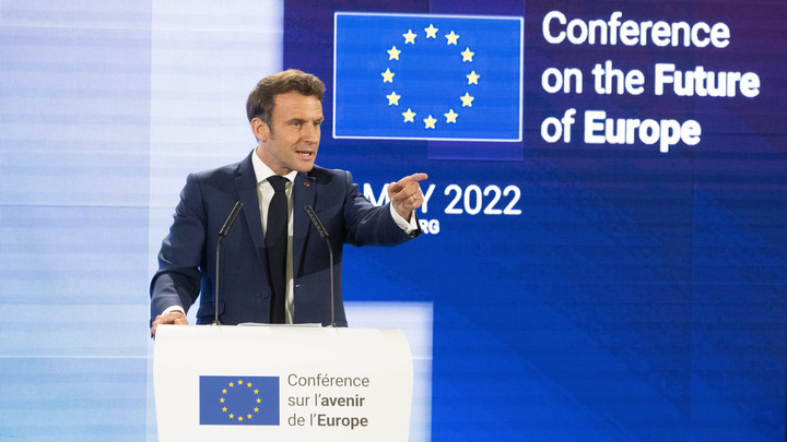 Strasbourg: Macron durin the closing session of the Conference on the Future of Europe