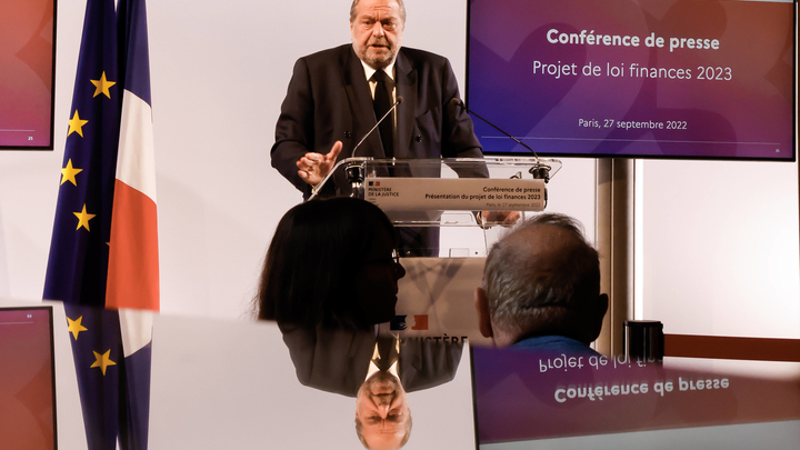 PARIS: Eric Dupond-Moretti Ministre de la Justice presente lors d une conference de presse le projet de loi de finances 2023 du ministere 
