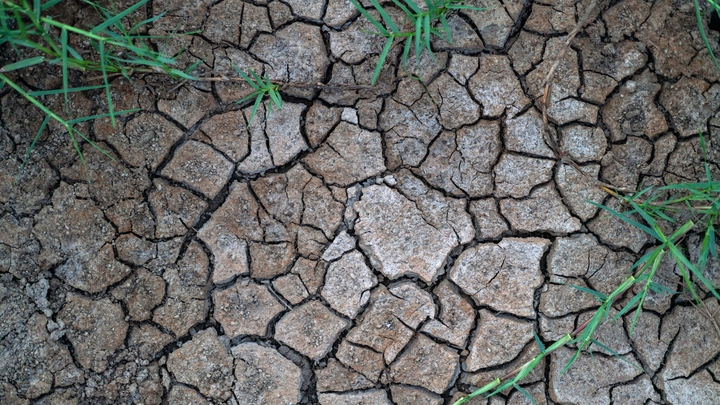 Dry and cracked marshland, Accra, Ghana - 09 Aug 2021
