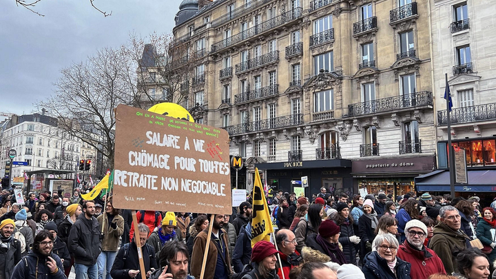 A strike in Paris, accompanied by rallies and demonstrations against the government's proposed pension reform and the new retirement age of 64.