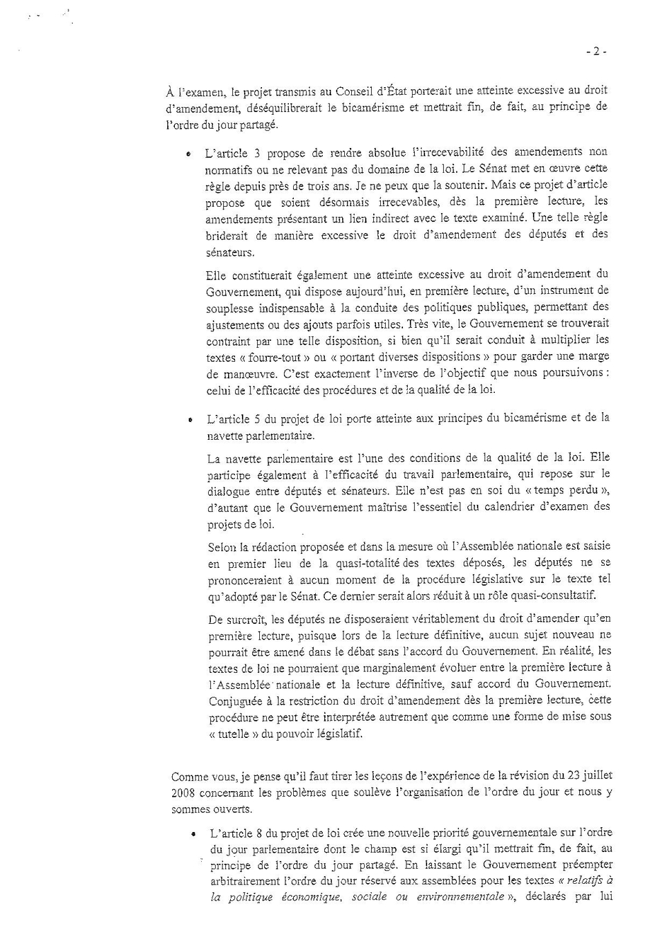 Lettre de Gérard Larcher à Emmanuel Macron - page 2