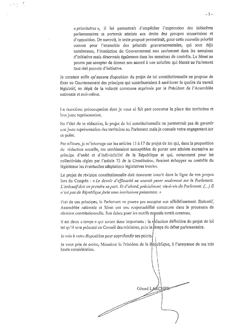 Lettre de Gérard Larcher à Emmanuel Macron - page 3