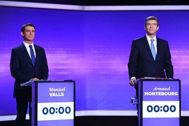 Manuel Valls et Arnaud Montebourg lors du dernier débat télévisé le 19 janvier 2017 à Paris