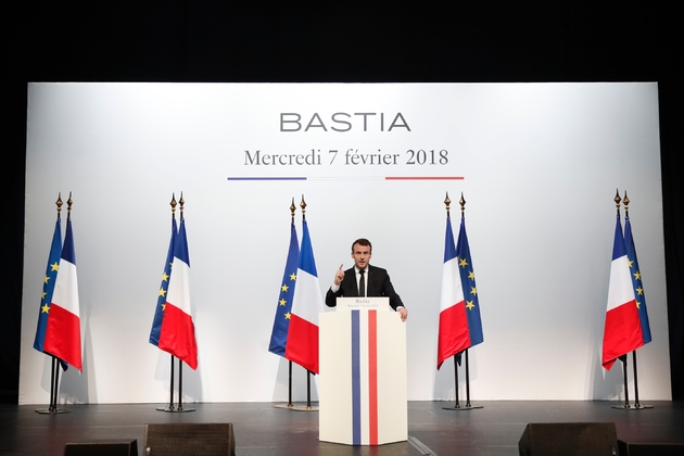 Le président Macron lors de son discours à Bastia, le 7 février 2018