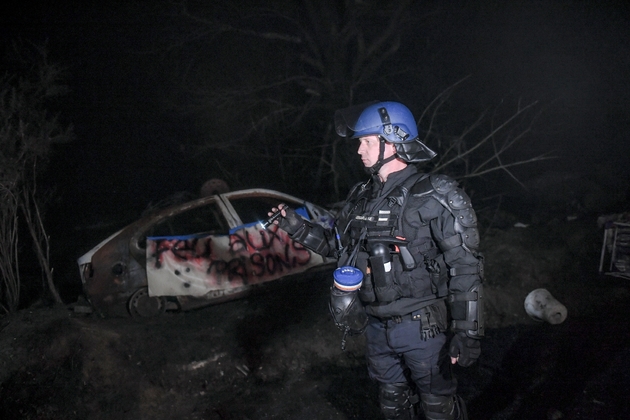 Un policier lors de l'intervention pour l'évacuation des zadistes de Notre-Dame-des-Landes, le 9 avril 2018