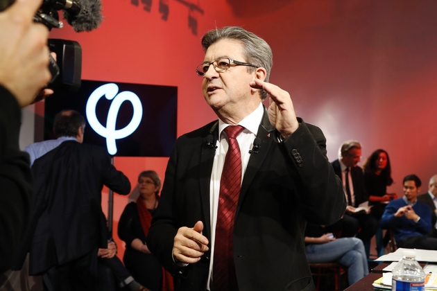 Jean-Luc Mélenchon lors d'une émission entièrement consacrée au chiffrage de son projet, retransmise sur Youtube et Facebook, le 19 février 2017 à Paris