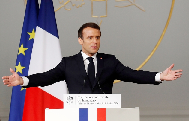 Le président Emmanuel Macron conclut le 11 février 2020 à Paris la Conférence nationale sur le handicap