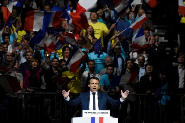 Emmanuel Macron lors d'un meeting de campagne au Palais des Sports de Lyon, le 4 février 2017