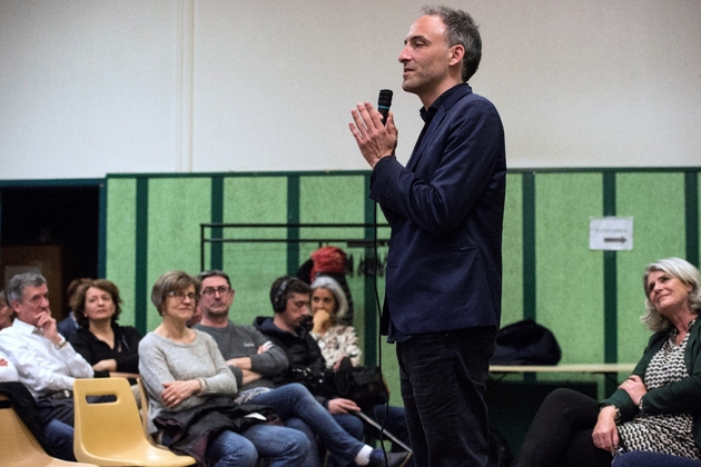 L'essayiste Raphaël Glucksmann, à la tête de la liste soutenue par le PS aux Européennes, lors d'un meeting de campagne, le 29 mars 2019 à Clermont-Ferrand