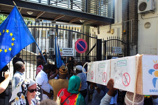 Manifestation à Mamoudzou le 10 mai 2018 contre un éventuel changement de statut de Mayotte qui signerait selon eux la mort du département français