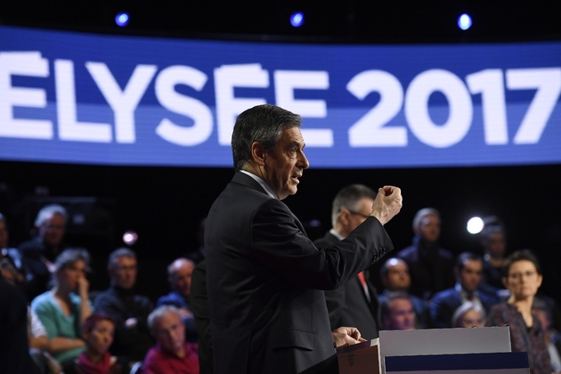 François Fillon sur le plateau de BFM TV et CNews, le 4 avril 2017 à La Plaine-Saint-Denis