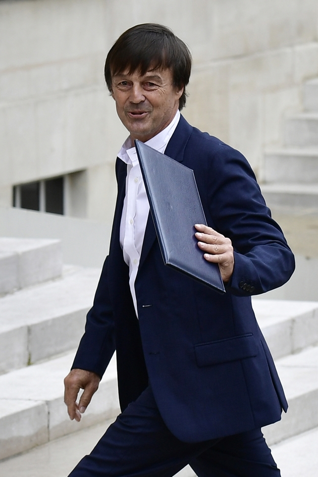 Le ministre de la Transition Ecologique et Sociale Nicolas Hulot, arrivant à l'Elysée pour participer au premier conseil des ministres du nouveau gouvernement, le 18 mai 2017