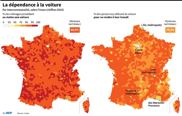 La dépendance à la voiture en France métropolitaine