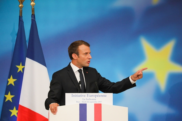 Le président français Emmanuel Macron prononce son discours sur l'Union européenne, le 26 septembre 2017 à la Sorbonne, à Paris