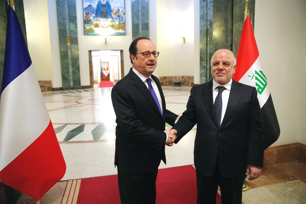 Le président François Hollande et le Premier ministre irakien Haider al-Abadi le 2 janvier 2016 à Bagdad