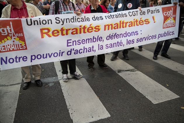 Manifestation de retraités dans le centre de Paris, le 18 octobre 2018, pour protester contre les baisses des pensions prévues l'an prochain