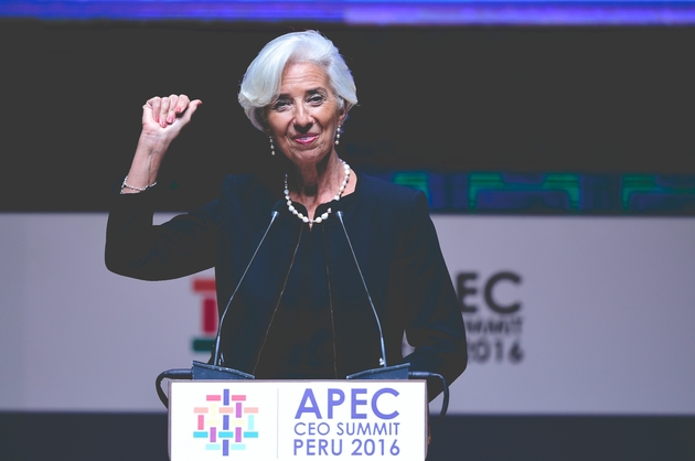 Le 18 novembre 2016 à Lima Christine Lagarde intervient en tant que présidente du FMI lors du sommet de l'APEC