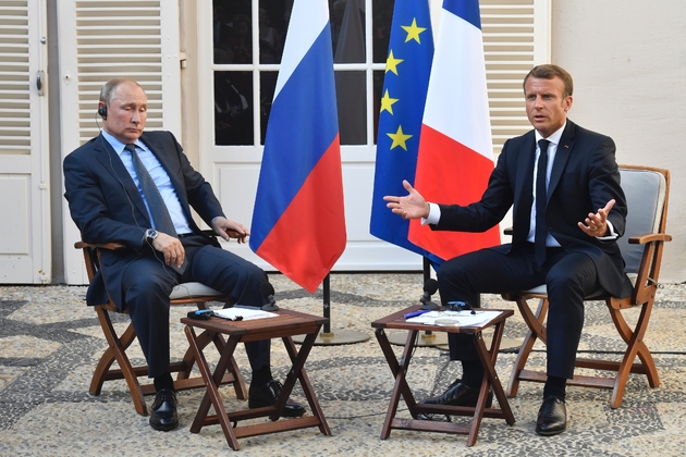 Le président Emmanuel Macron reçoit le 19 août 2019 au Fort de Brégançon son homologue russe Vladimir Poutine