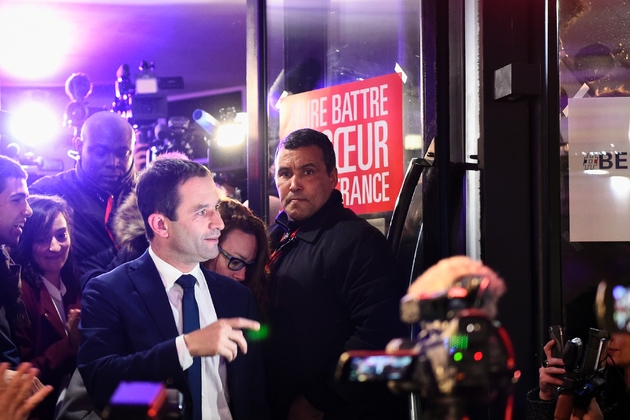 Benoît Hamon arrive à son QG de campagne, le 22 janvier 2017 