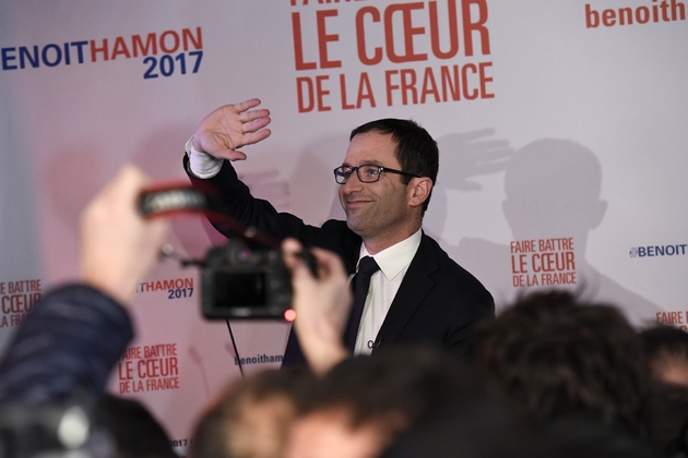 Benoît Hamon, arrivé en tête du premier tour de la primaire élargie du PS, le 22 janvier 2017 à paris