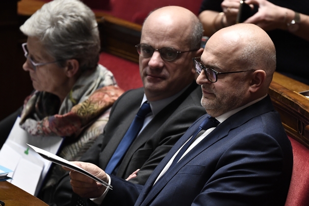 Laurent Pietraszewski (D) et Jean-Michel Blanquer le 7 janvier 2020 à l'Assemblée nationale