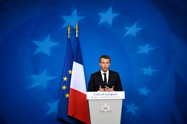 Emmanuel Macron, lors d'une conférence de presse à l'issue d'une réunion des chefs d'Etat et de gouvernements de l'Union européenne, à Bruxelles, le 20 octobre 2017