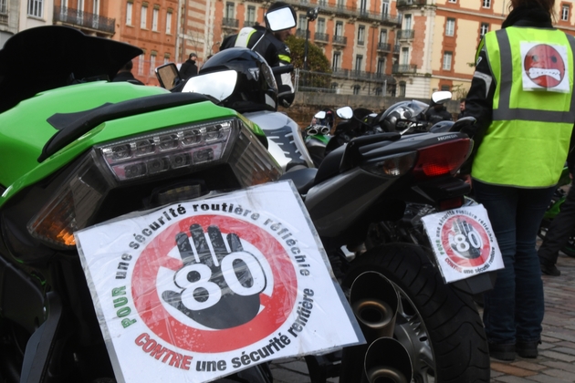 Manifestation de motards contre la limitation de la vitesse à 80 km/h sur les routes secondaires le 27 janvier 2018 à Toulouse