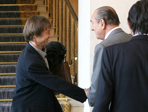 Jacques Chirac et Nicolas Hulot à l'Elysée, le 12 décembre 2006 à Paris