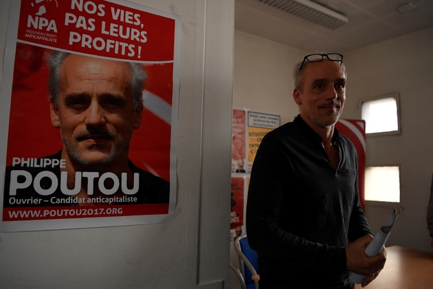 Philippe Poutou, candidat du NPA à la présidentielle, le 10 mars 2017 à Montreuil au siège du Nouveau parti anticapitaliste