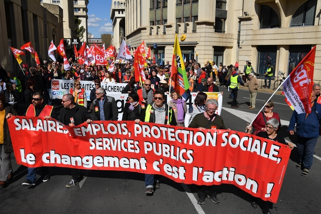 Manifestation à Montpellier le 19 mars 2019 pour réclamer davantage de pouvoir d'achat et défendre les services publics lors d'une journée d'action CGT-FO