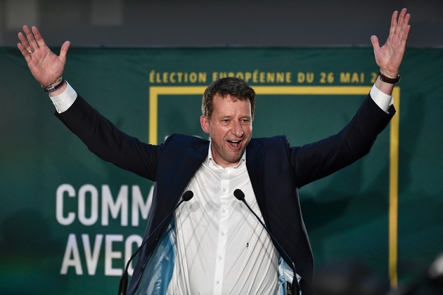 Yannick Jadot célèbre les résultats d'EELV aux Européennes, le 26 mai 2019 à Paris