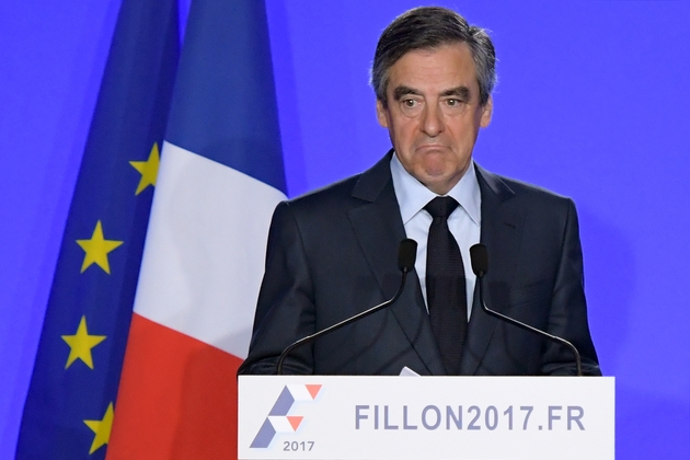 François Fillon lors de sa déclaration à la presse le 1er mars 2017 à son QG de campagne à Paris