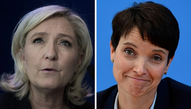 Montage de portraits de Marine Le Pen, présidente du FN, et Frauke Petry, codirigeante de l'AfD (Alternativae pour l'Allemagne)