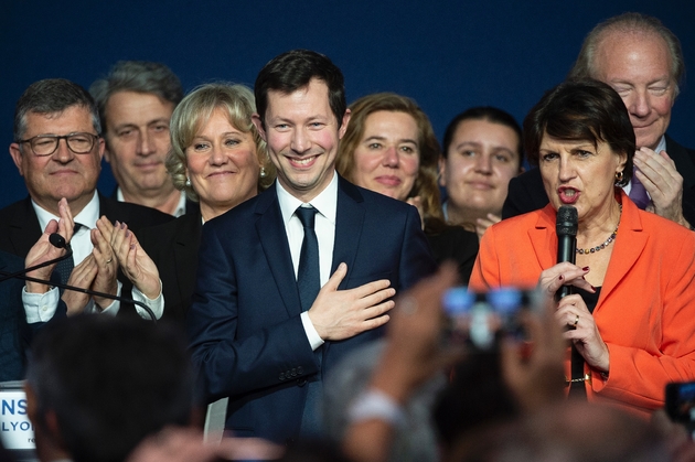 Francois-Xavier Bellamy (C) tête de liste LR pour les Européennes le 16 mars 2019 à Lyon