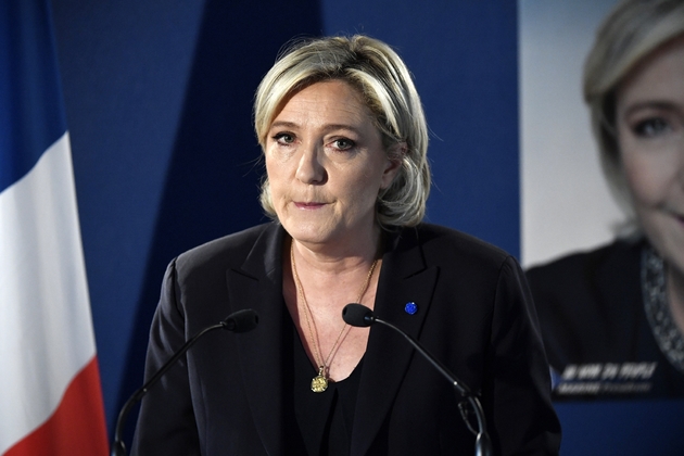 Marine Le Pen fait une déclaration sur le terrorisme à son QG de campagne le 21 avril 2017