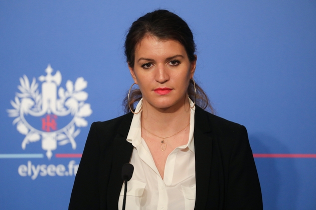 La secrétaire d'État à l'Égalité femmes-hommes, Marlène Schiappa, en conférence de presse à l'Élysée à Paris, le 21 mars 2018