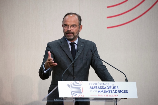 Le Premier ministre français Edouard Philippe s'exprime devant la conférence des ambassadeurs, le 28 août 2019 à Paris