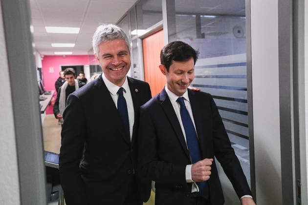 Le président des Républicains Laurent Wauquiez en visite dans le Territoire de Belfort avec François Xavier Bellamy, tête de la liste LR pour les élections européennes, le 1er Février 2019